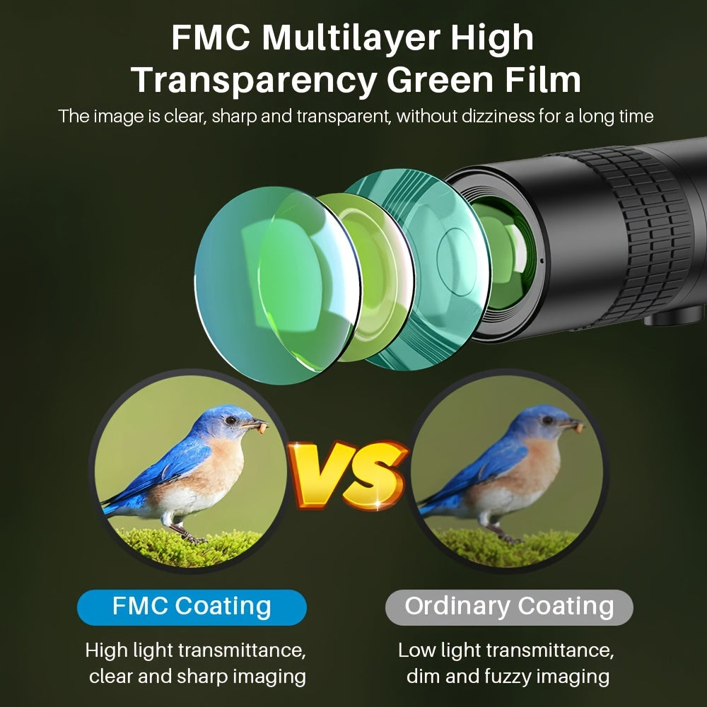 High-powered 10x40 Monocular Telescope with Phone Adapter & Tripod