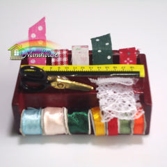 1:12 Scale Sewing Box Dollhouse Accessories with Lace Scissors and Threads
