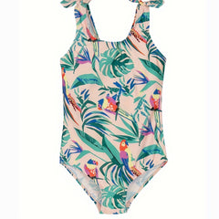 Girl's Parrot Pattern Onesie Swimsuit Bowknot Tankini