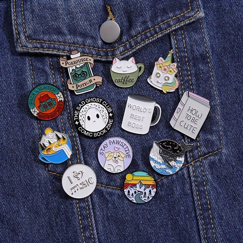 10pcs Random Cartoon Animal Brooches For Men, Accessories for Clothing & Bags