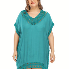  Crochet Cut Out V Neck Cover Up Dress