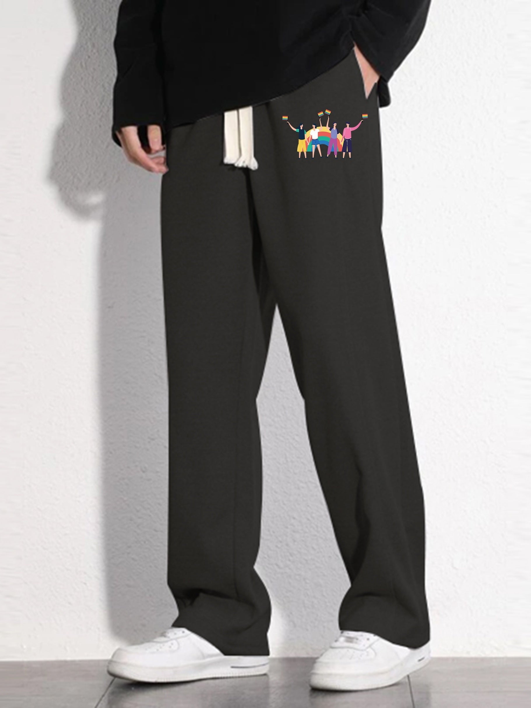Pride Month Rainbow Pattern Loose Fit Mopping Pants Men's Casual Joggers