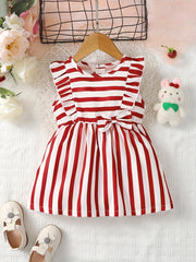 Baby Girls Striped Sleeveless Dress With Bow