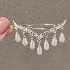 Rhinestone V-shaped Hairpin Pearl Tassel Frog Buckle Hair Accessories