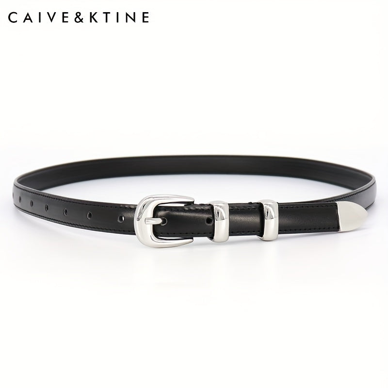 Women's Oval Pin Buckle Belt Casual Thin Leather Belt Solid Jeans Pants Belt