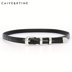 Women's Oval Pin Buckle Belt Casual Thin Leather Belt Solid Jeans Pants Belt