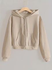 Casual Kangaroo Pocket Hoodie Long Sleeve Zip Up Sweatshirt