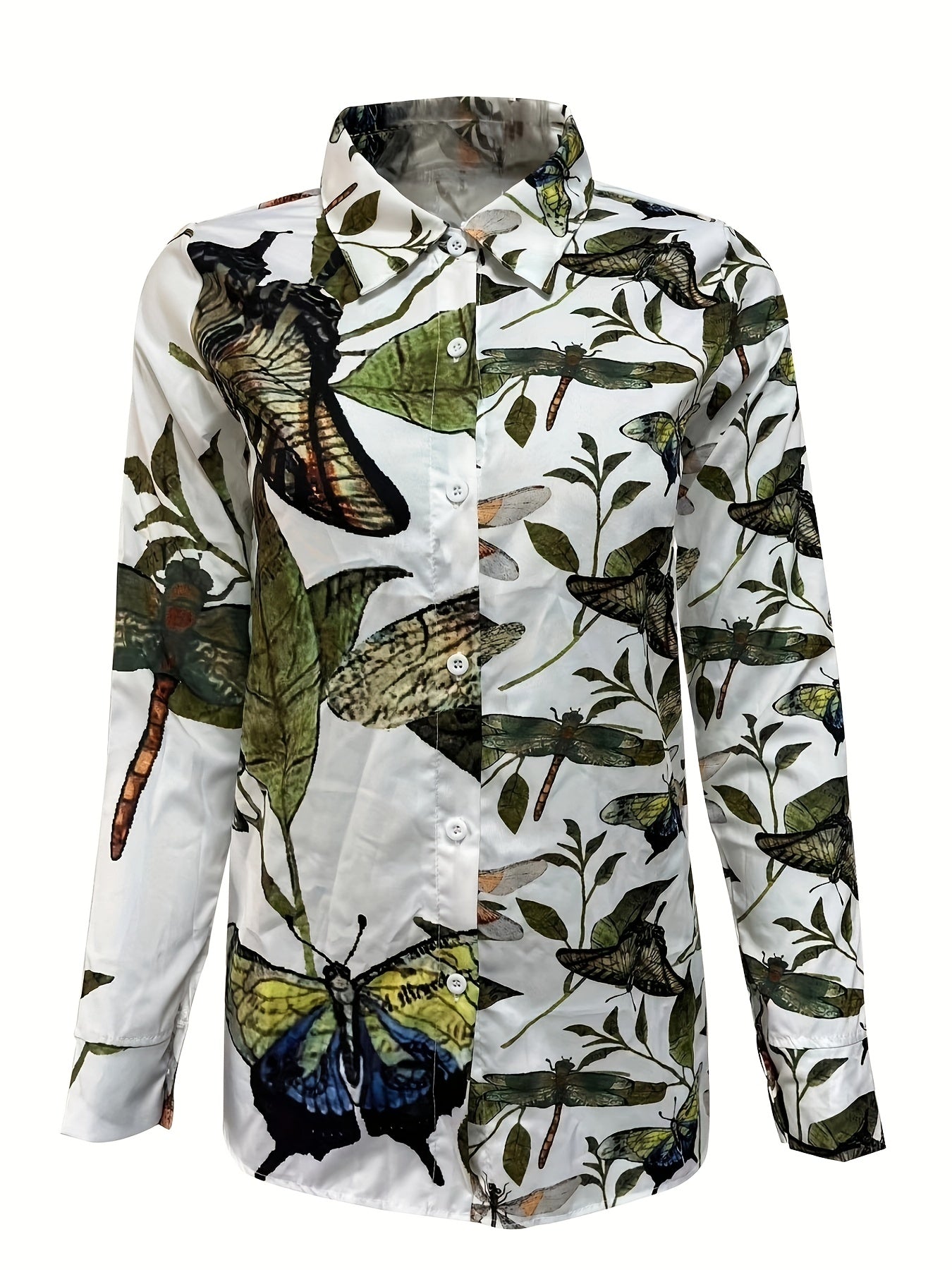 Butterfly Print Long Sleeve Button Up Shirt