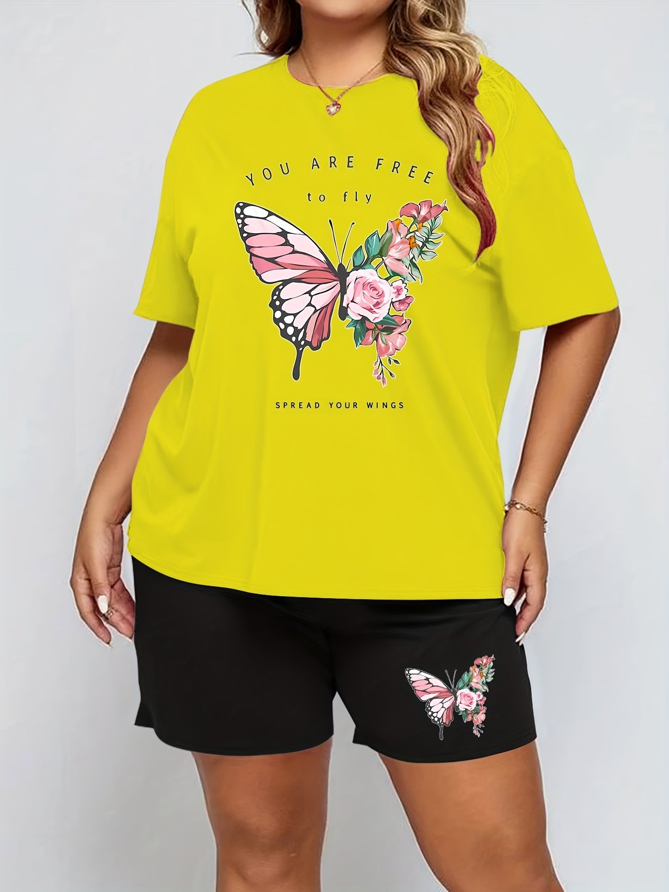  Butterfly Print Short Sleeve Tee & Shorts Pajama Set