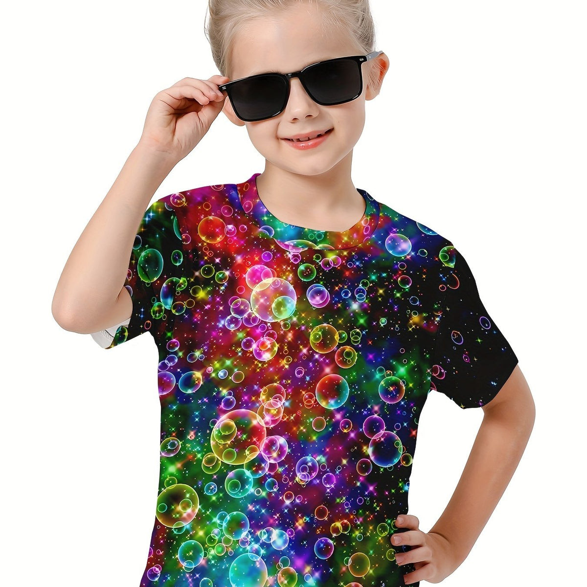 3D Colorful Bubble Graphic Short Sleeve T shirt Boys Girls Summer Top