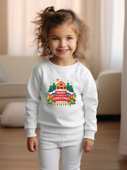 Christmas House & Tree Print Girls Sweatshirt Long Sleeve Crew Neck Top