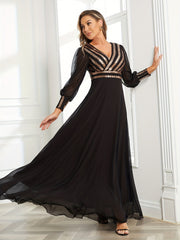 Sequined Surplice Neck Dress Sleeveless Ankle Dress for Party