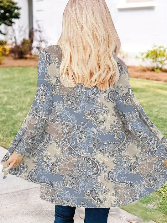  Paisley Print Open Front Cardigan