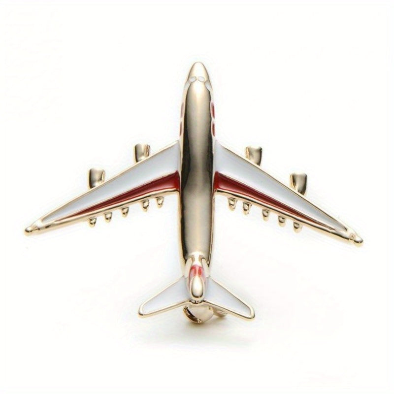 Enamel Red Geometric Airplane Brooch for Men