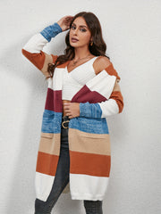 Colorblock Long Sleeve Open Front Cardigan