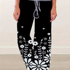 Women's Plus Floral Print High Rise Drawstring Loose Pants