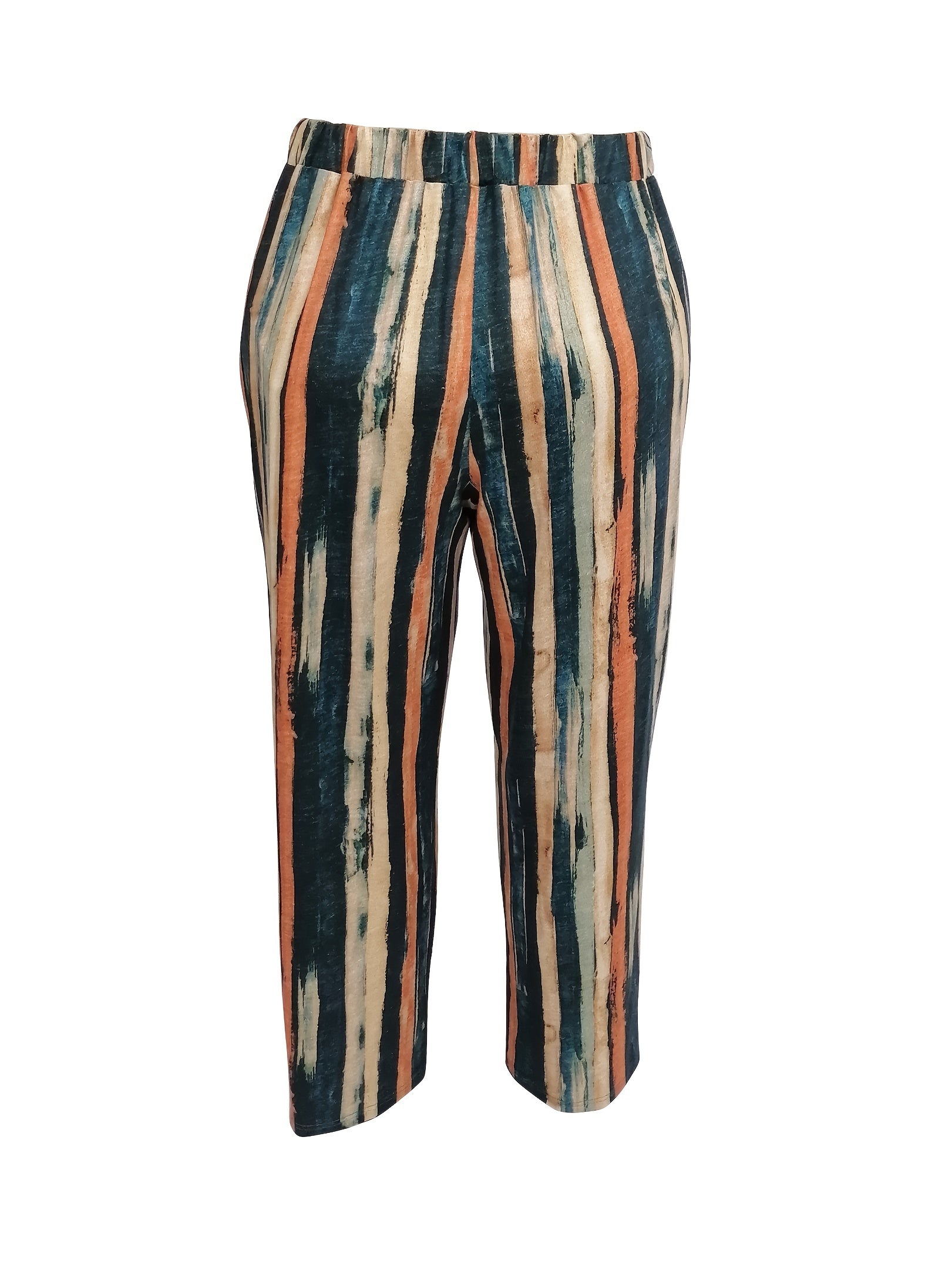  Brush Print High Rise Straight Leg Pants With Pockets