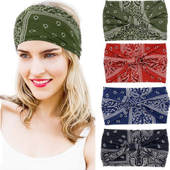 Boho Headbands Wide Knotted Hair Bands Printing Bandeau Travel Stretchy