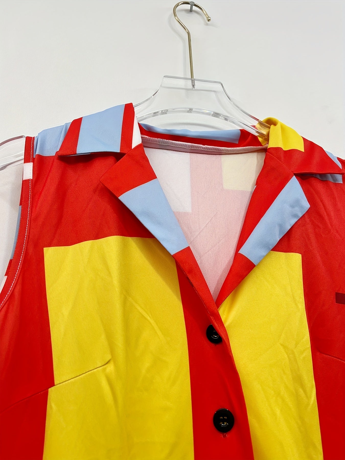  Casual Tank Dress Colorblock Print Button Up Shirt Dress