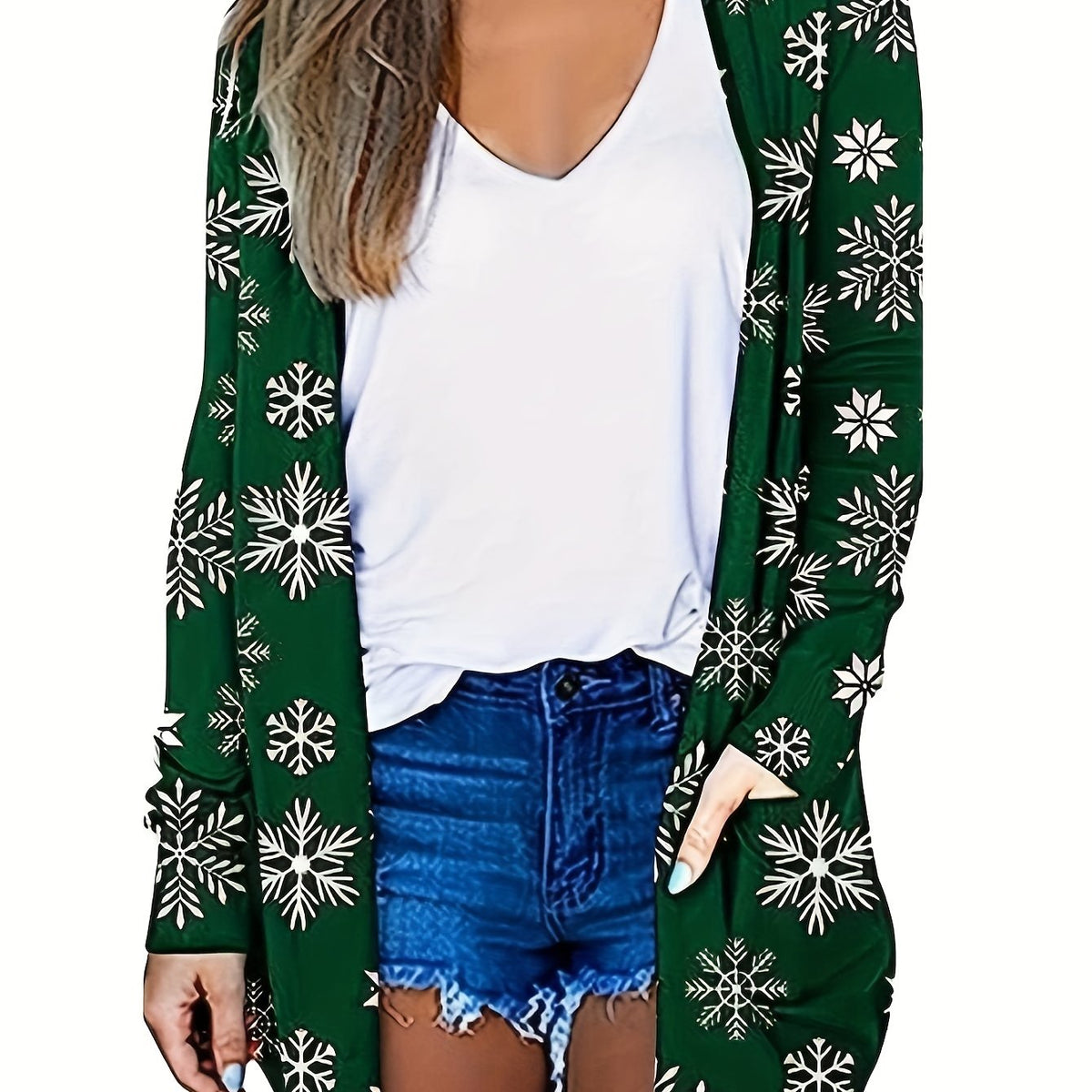  Christmas Cardigan Women's Plus Snowflake Print Cardigan
