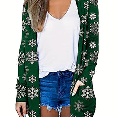  Christmas Cardigan Women's Plus Snowflake Print Cardigan