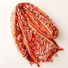 Orange Tie Dye Print Scarf Boho Tassel Shawl Casual Hijab Windproof Head Wrap