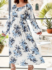 Floral Print Lantern Sleeve Maxi Dress Plus Size