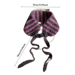 Women's Lace-Up Bag Head Earmuffs Scarf Striped Small Scarf