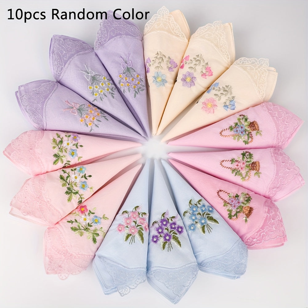 Vintage Floral Embroidered Handkerchiefs Soft Pink Beige Light Purple