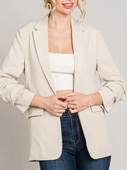  Solid Button Lapel Collar Blazer