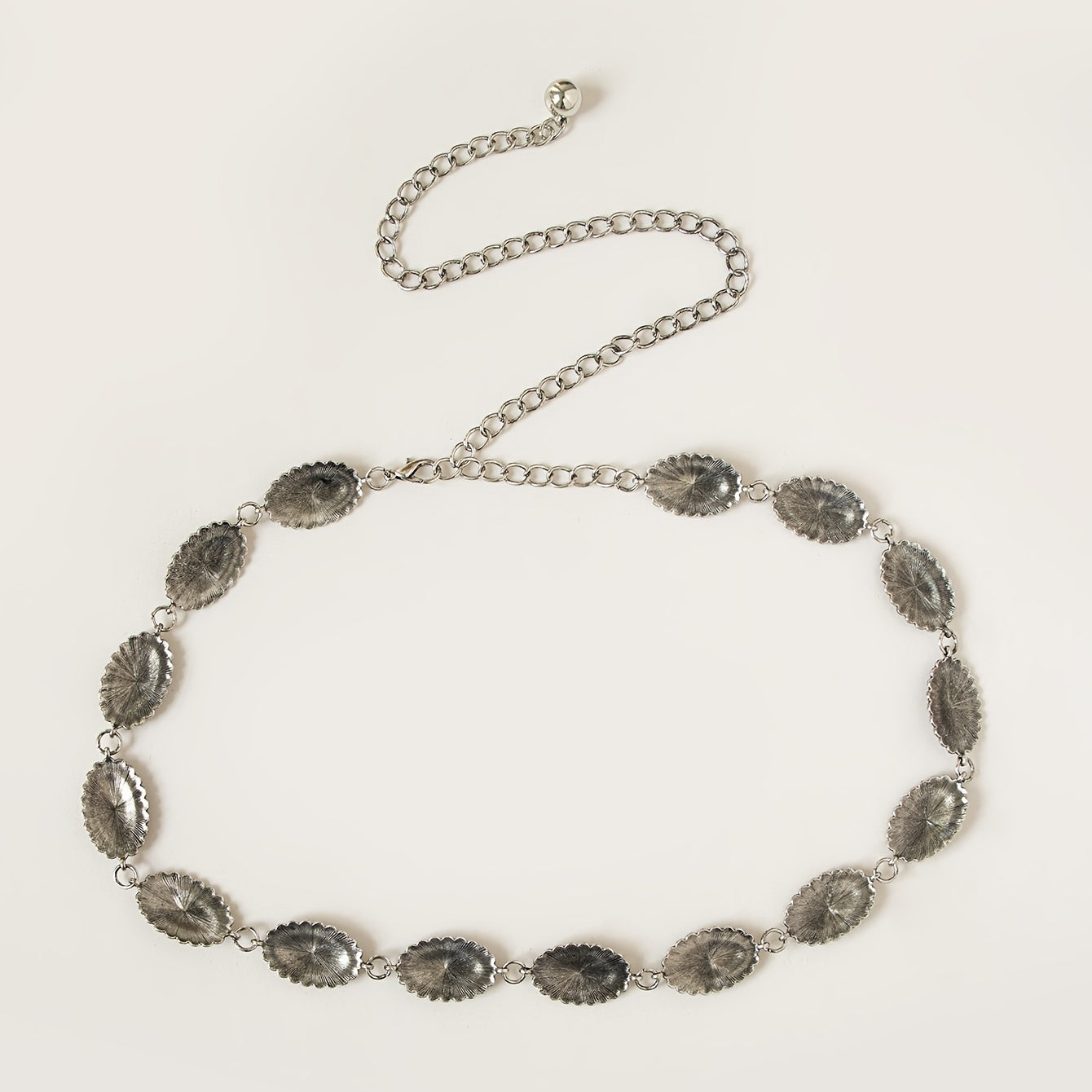 Vintage Engraved Metal Waist Chain Beaded Pendant Skinny Waist Belt