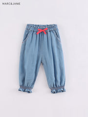 Girls Elastic Denim Cuff Pants with Draw String