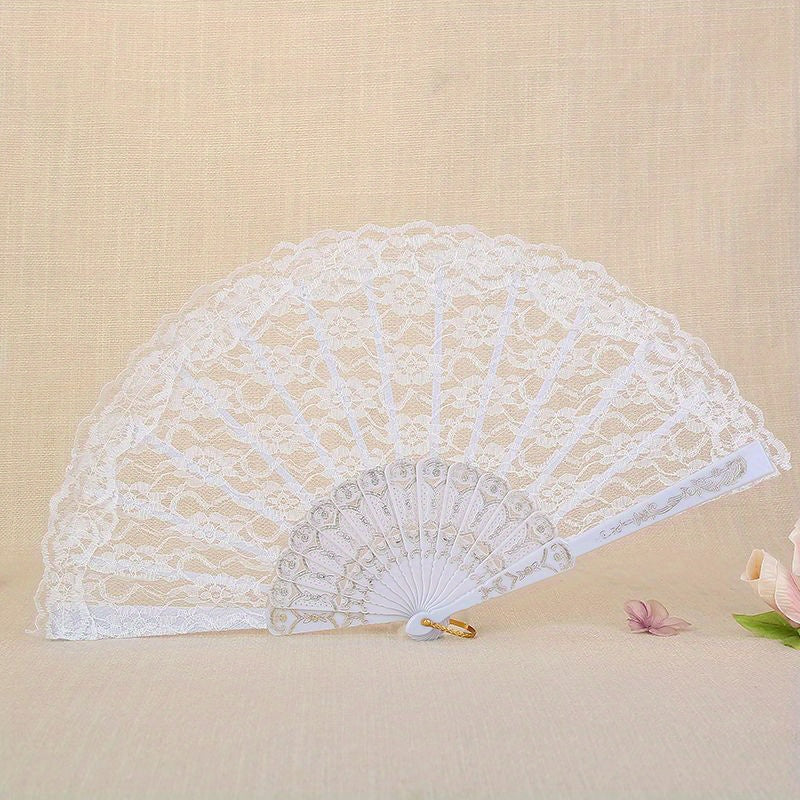 Lace Folding Fan Vintage Handheld Fan Women Girls Hollow Lace Folding Fan