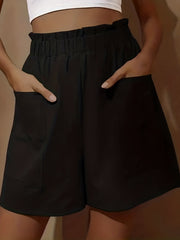 Casual Shorts Women's Plus Solid Paperbag Waist High Rise Shorts