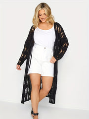  Sexy Cardigan Women's Plus Hollow Out Knit Long Cardigan