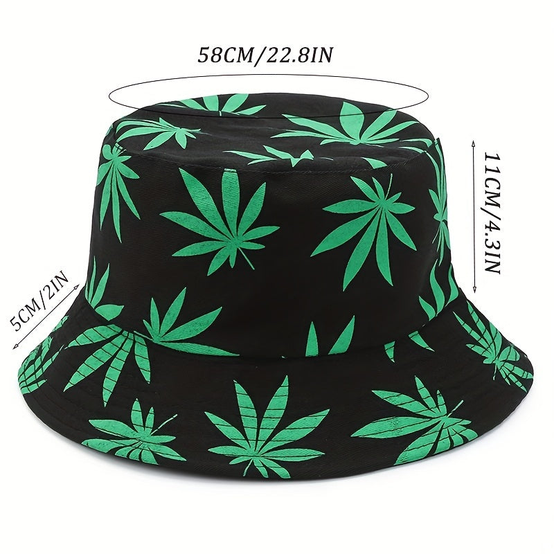 Leaf Print Reversible Bucket Hat Casual Sun Hat For Fishing Travel