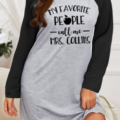  Nightdress Women's Letter Graphic Raglan Sleeve Round Neck Sleep Dress