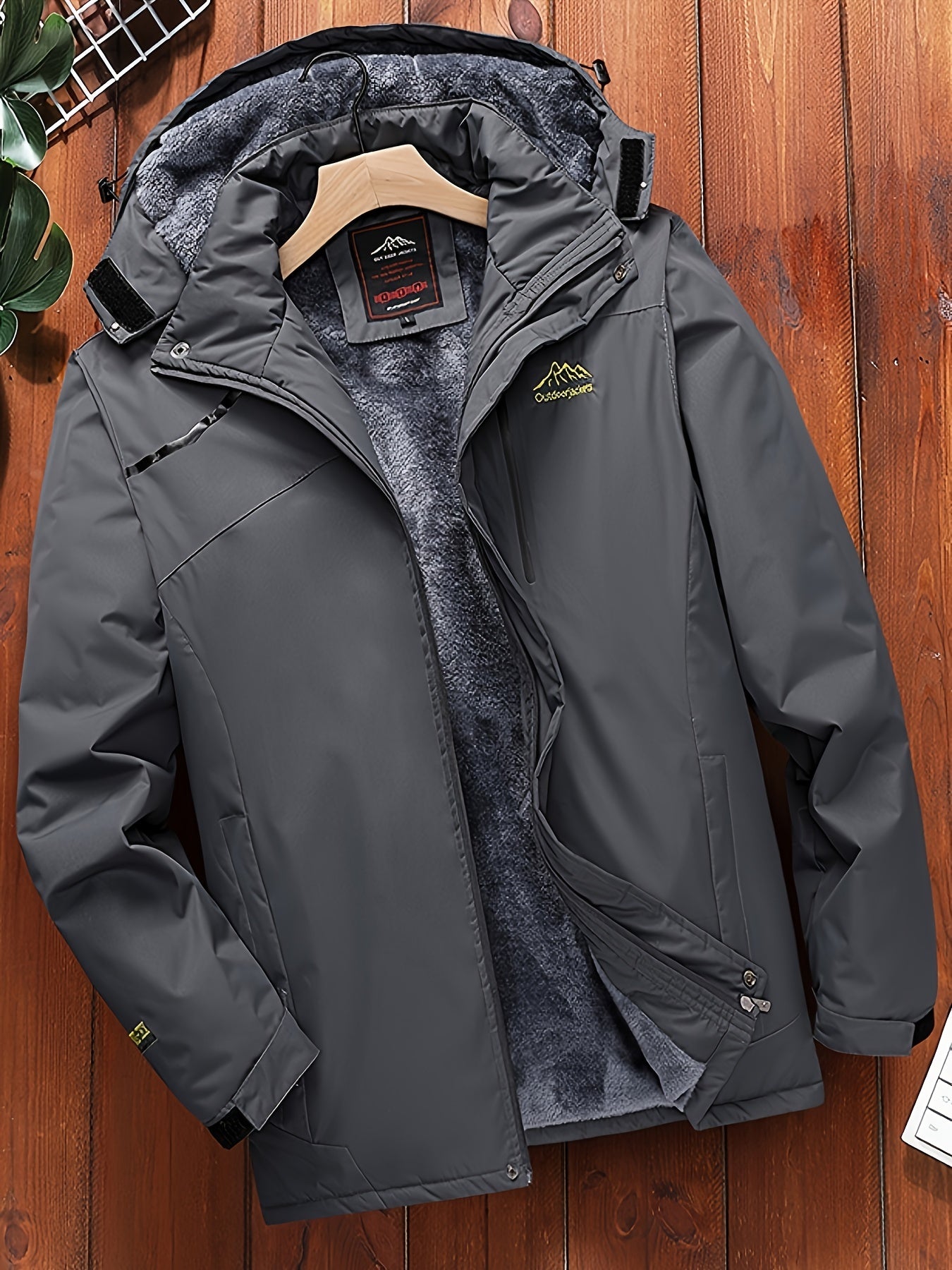 Men's Fleece Zip Up Hooded Jacket Casual Sports Trench Coat