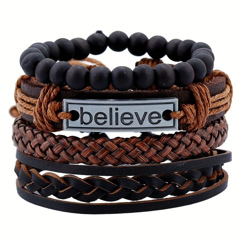 4pcs Casual Believe Decor Braided Bracelet Party Gift Accessories