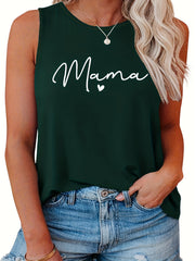  Mother's Casual Tank Top Women's Plus Letter Print Round Neck Tank Top