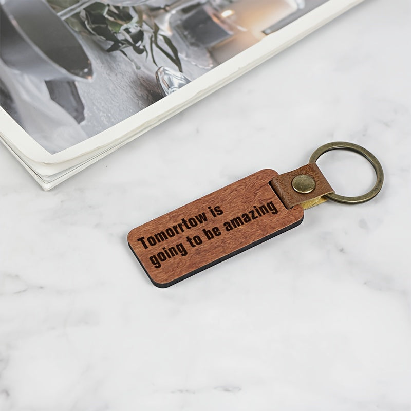 Rosewood Wooden Keychain With Inspirational Hints Retro Key Chain Keyring