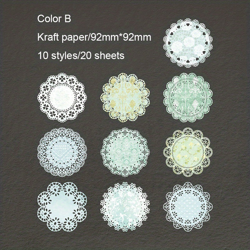 20 Sheets Vintage Lace Pattern Scrapbooking Supplies for DIY Craft Paper