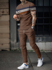 Men's Stripe 2 Piece Outfits T-shirt & Drawstring Sweatpants Set