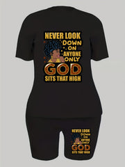  Casual Outfits Set Women's Plus Tee & Shorts Outfits 2 Pc