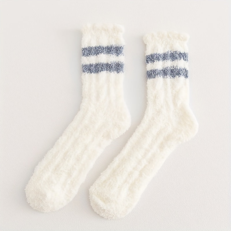 3 Pairs Striped Fuzzy Socks Warm Floor Socks Women's Stockings