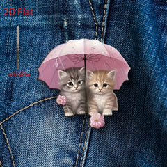 Charming Acrylic Cat Brooch with Umbrella Adorable Kitten Pins