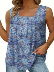  Paisley Print Square Neck Tank Top