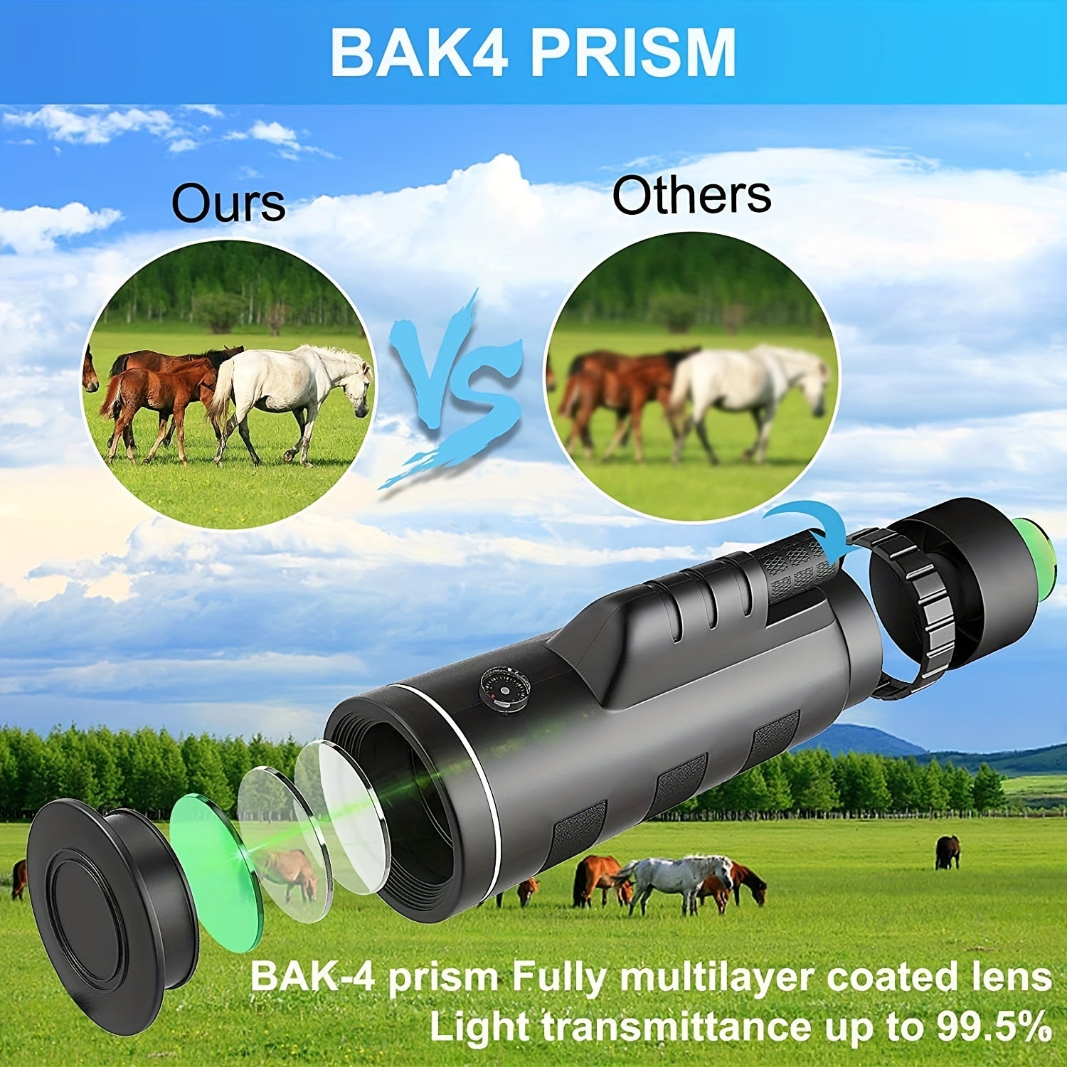 HD 40X60 Monocular Telescope with Compass & Magnifying Glass