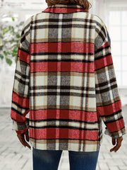  Plaid Long Sleeve Button Up Tunic Top