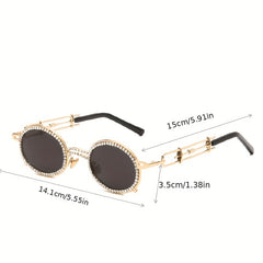 Y2K Tinted Metal Sunglasses Steampunk Rhinestone Hollow Glasses UV400